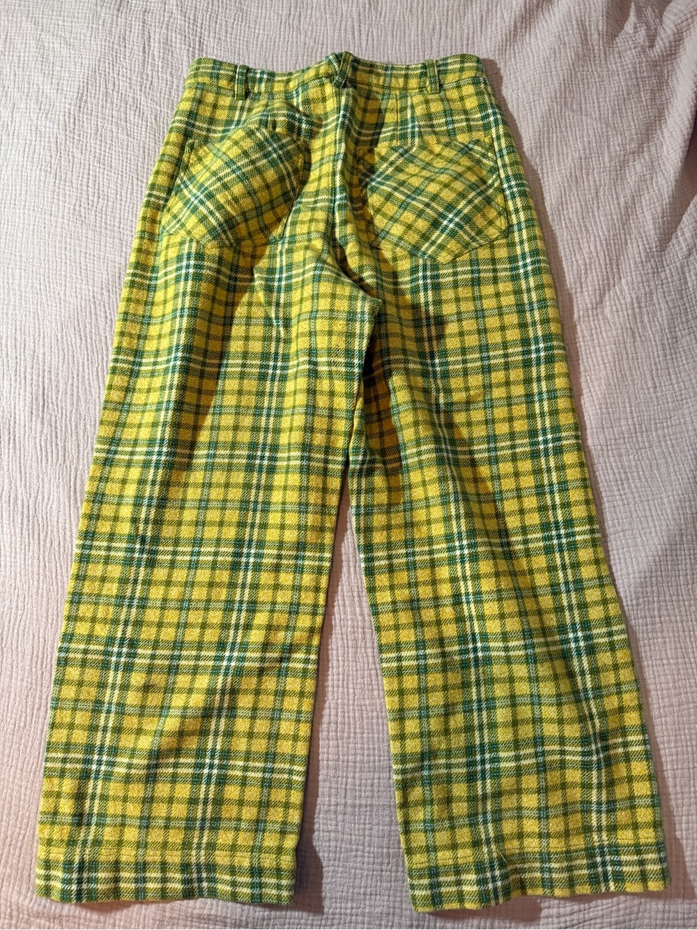 Free People Shape Up Plaid Trousers Yellow Green Wide Leg Pants Flannel Grunge - Picture 4 of 5